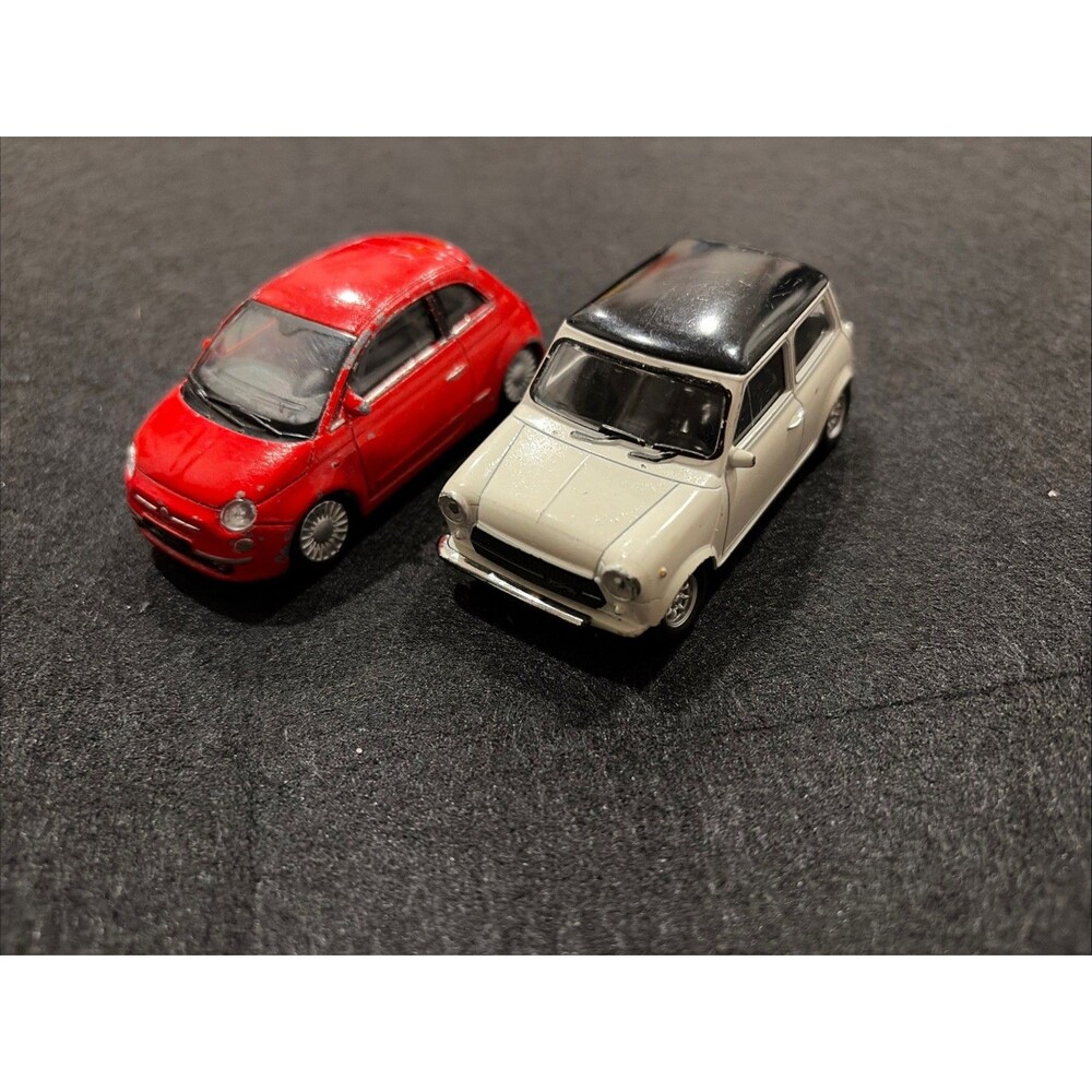Rare Welly 2007 Fiat 500 (44009) Red Metallic & Mini Cooper 1300 White (44017)